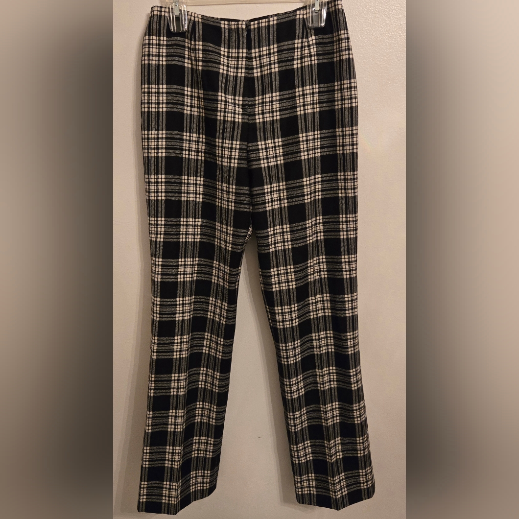Bernard Zins Womens Wool Plaid Pants Black White Lined Made In France Sz 8